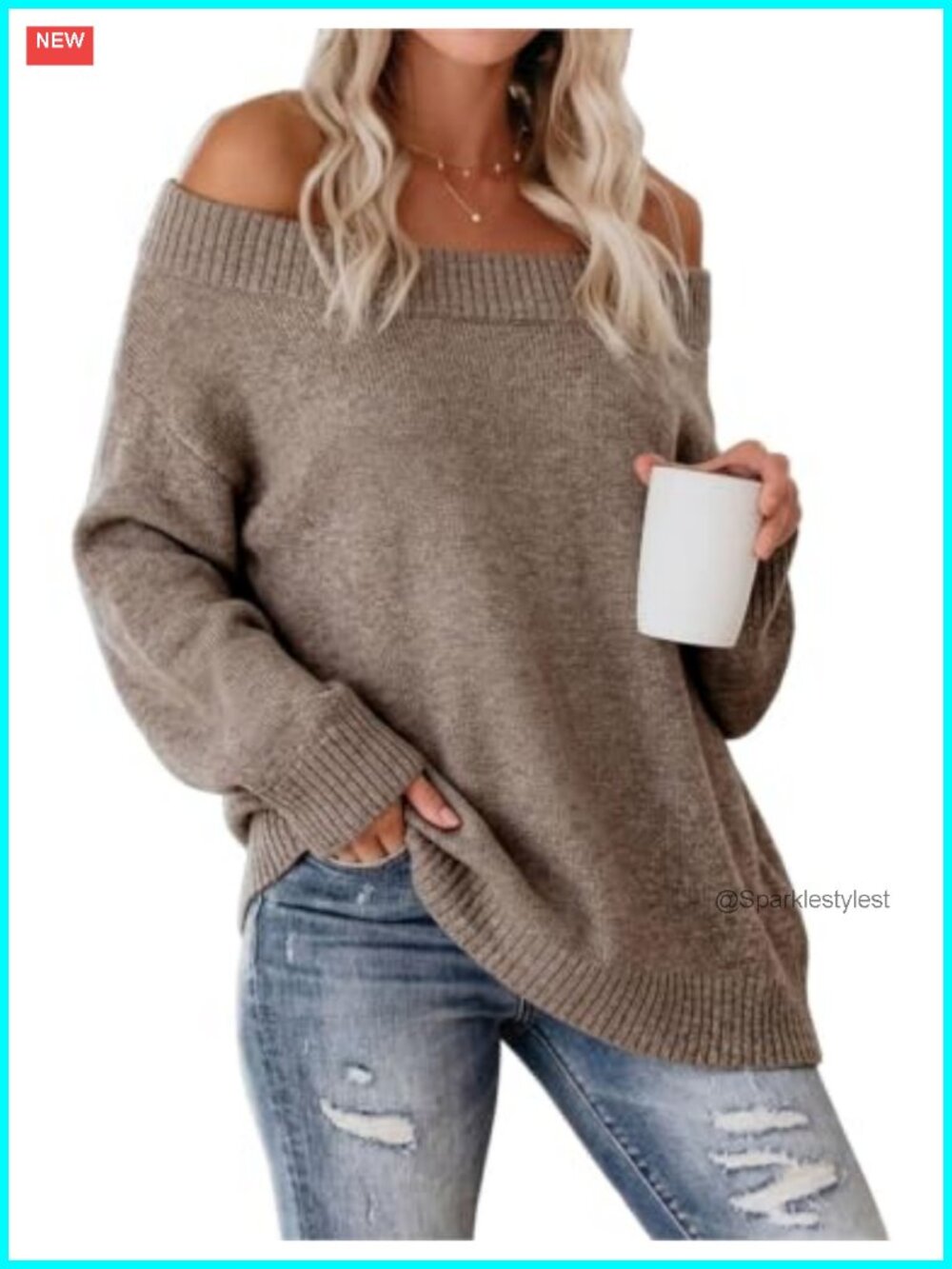 Womens Off Shoulder Color Block Sweater Oversized Pullover Top